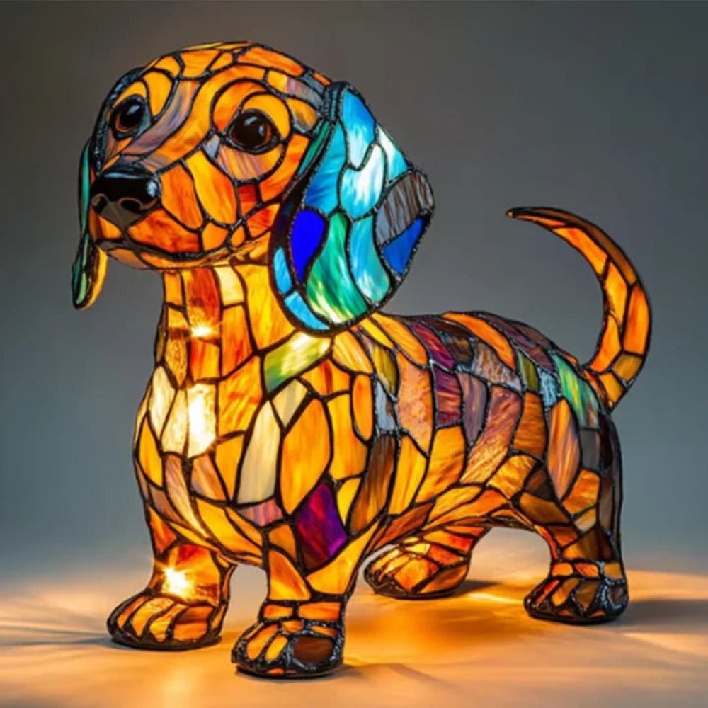 Tiffany Style Stained Glass Dog Table Lamp Pet Table Lighting
