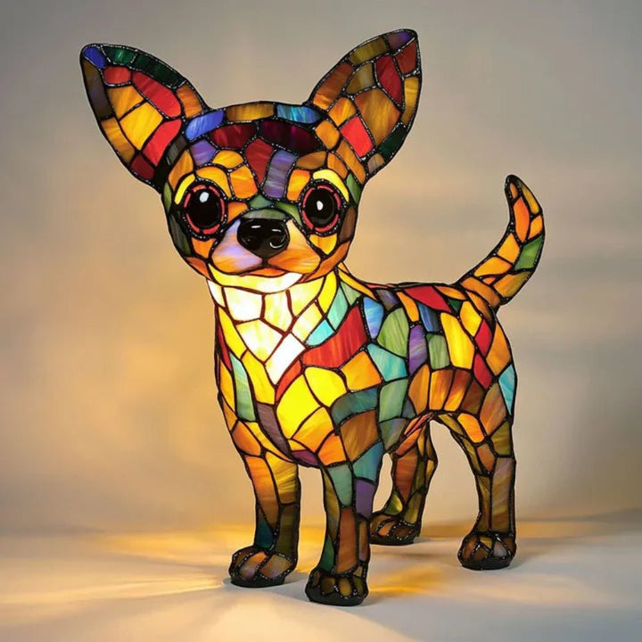Tiffany Style Stained Glass Dog Table Lamp Pet Table Lighting
