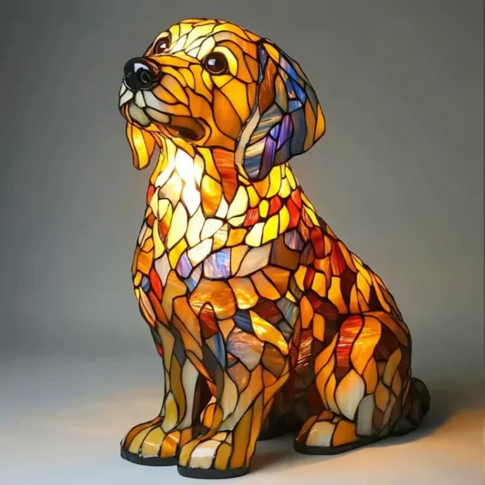 Tiffany Style Stained Glass Dog Table Lamp Pet Table Lighting