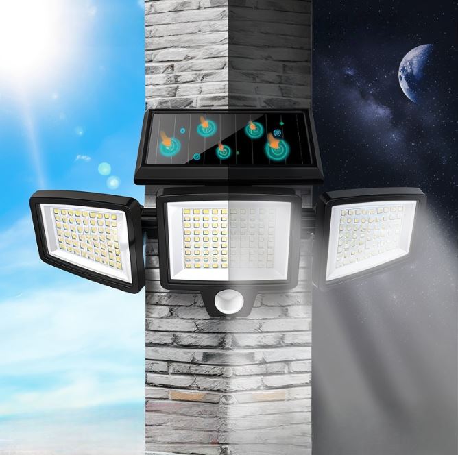 Solar-Powered LED Floodlight Sensor Light 2500 Lumen 210-LED IP65