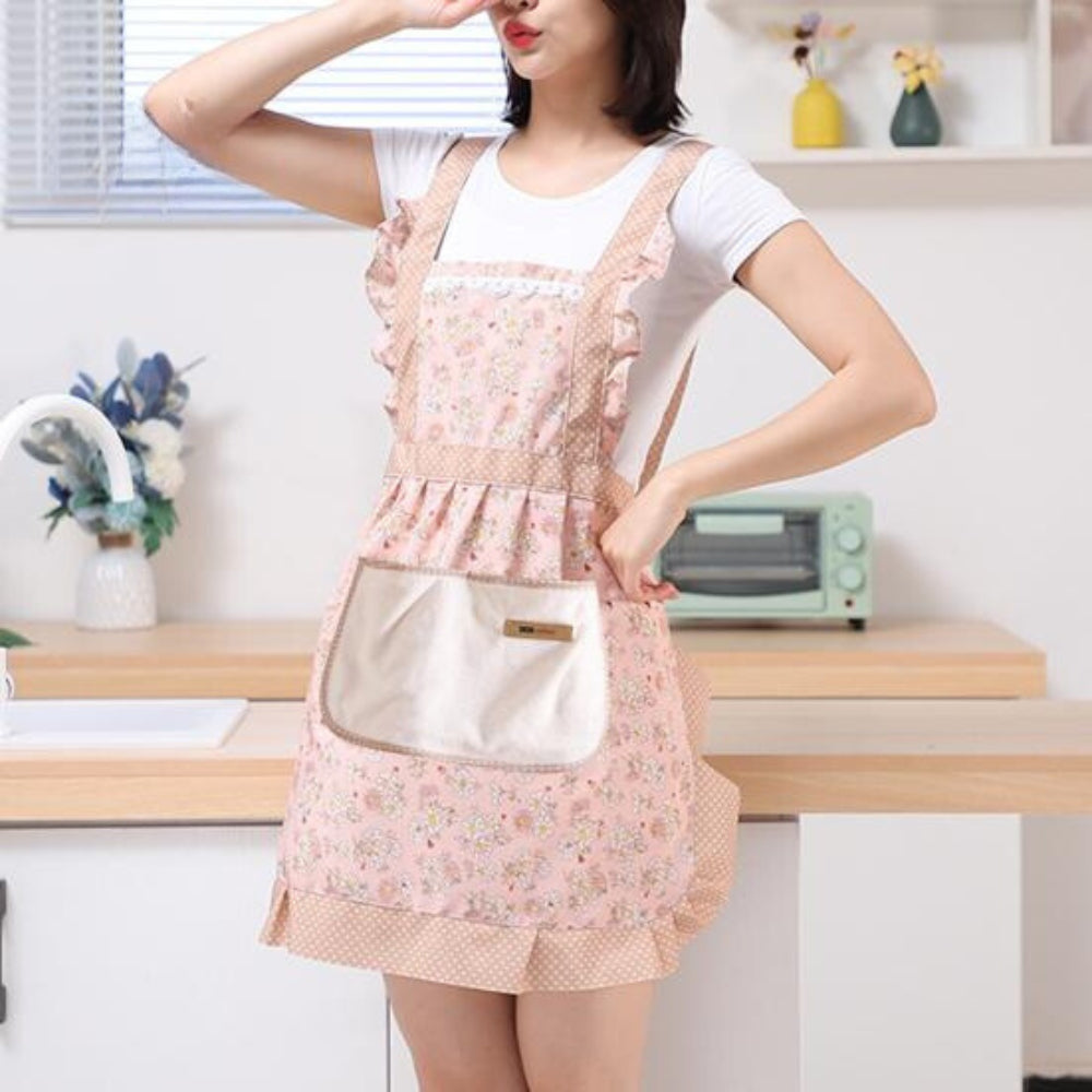 Waterproof Cotton Kitchen Apron with Floral Pattern
