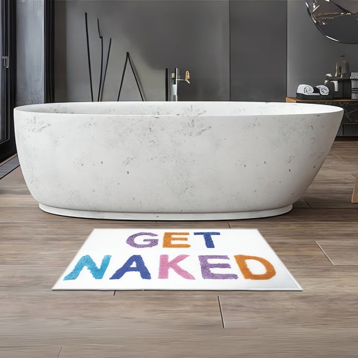 Bathroom Mat Square Printed Funny Get Naked Bath Rug