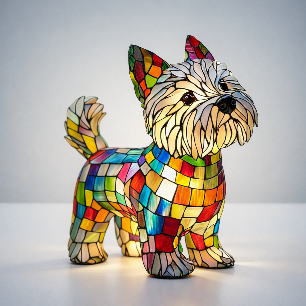 Dog Shape Table Lamp LED Night Light Stained Glass Style