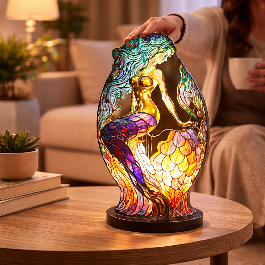 Stained Glass Mosaic Table Lamp LED Decorative Night Light Home Decor