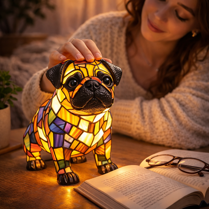 Dog Shape Table Lamp LED Night Light Stained Glass Style