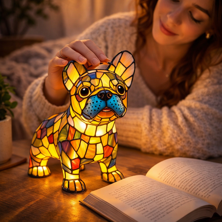 Dog Shape Table Lamp LED Night Light Stained Glass Style