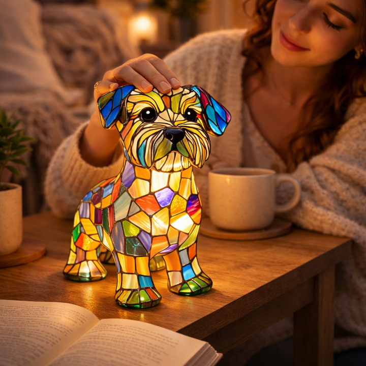 Dog Shape Table Lamp LED Night Light Stained Glass Style