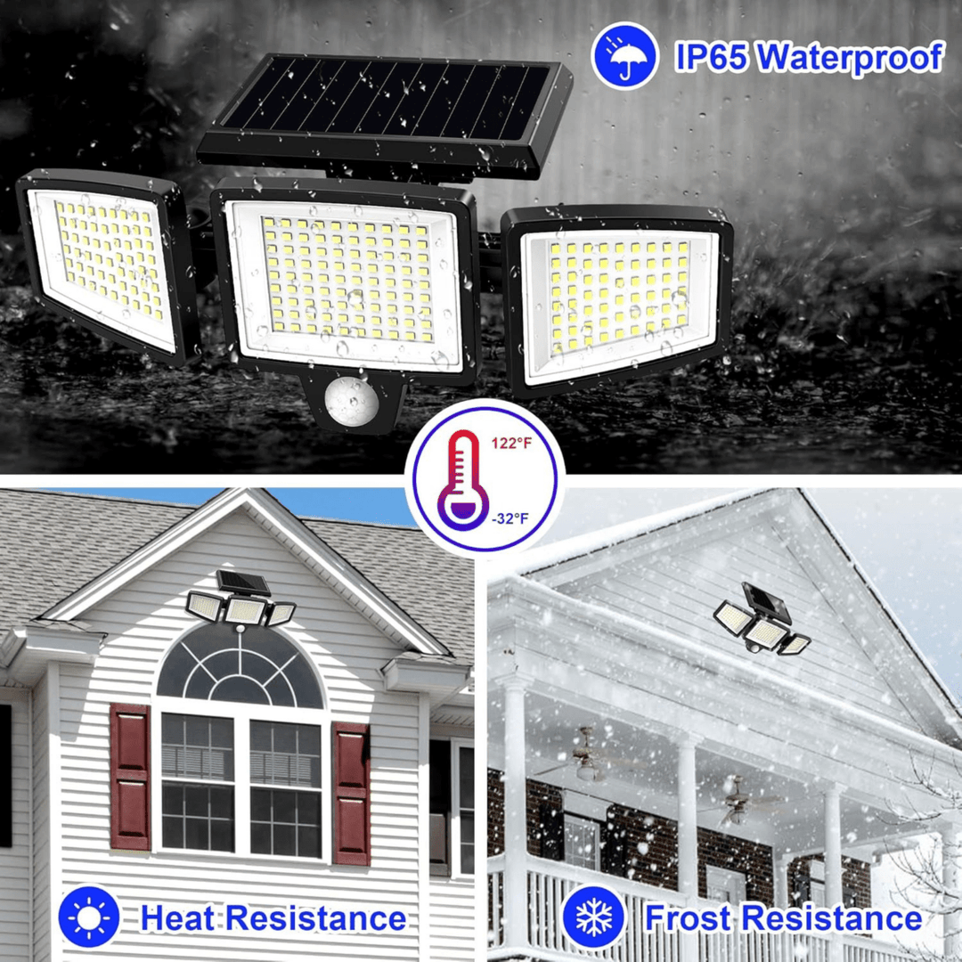 Solar Motion Sensor LED Security Light 3-Head 2500 Lumens IP65