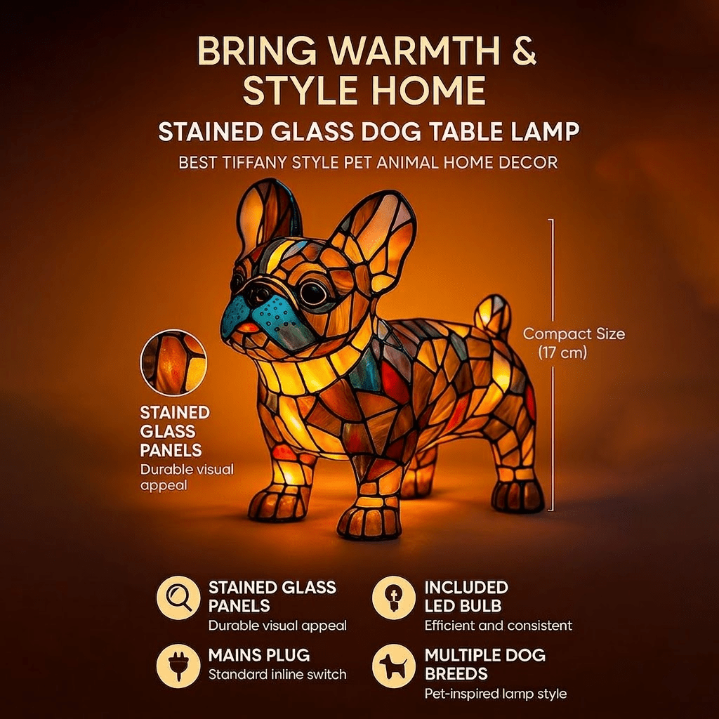 Tiffany Style Stained Glass Dog Table Lamp Pet Table Lighting