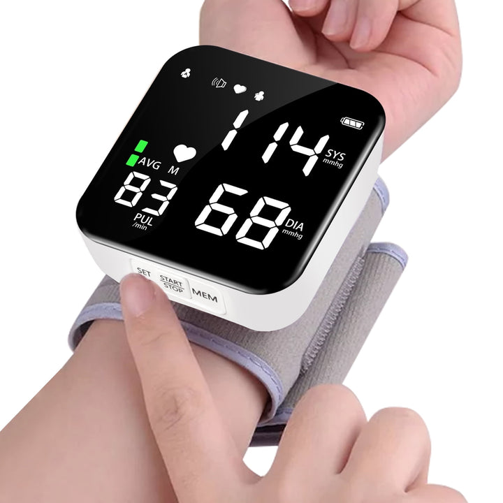 Automatic Wrist Blood Pressure Monitor with Adjustable Cuff and Large LCD Display