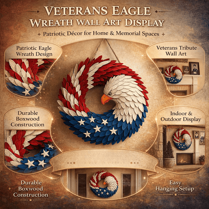 Eagle Wreath Veterans Wall Art Indoor Outdoor Wall Decor