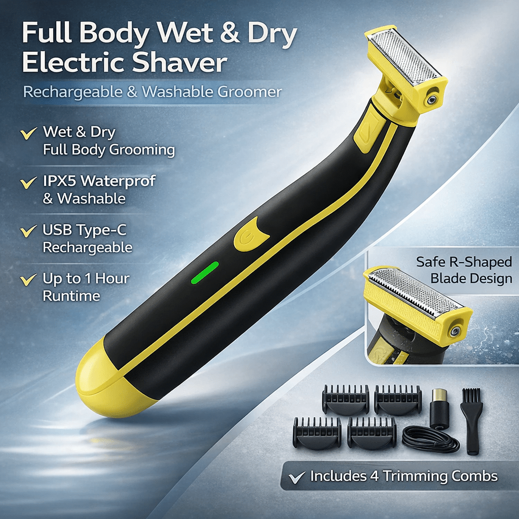 Electric Wet Dry Rechargeable Full Body Washable Shaver