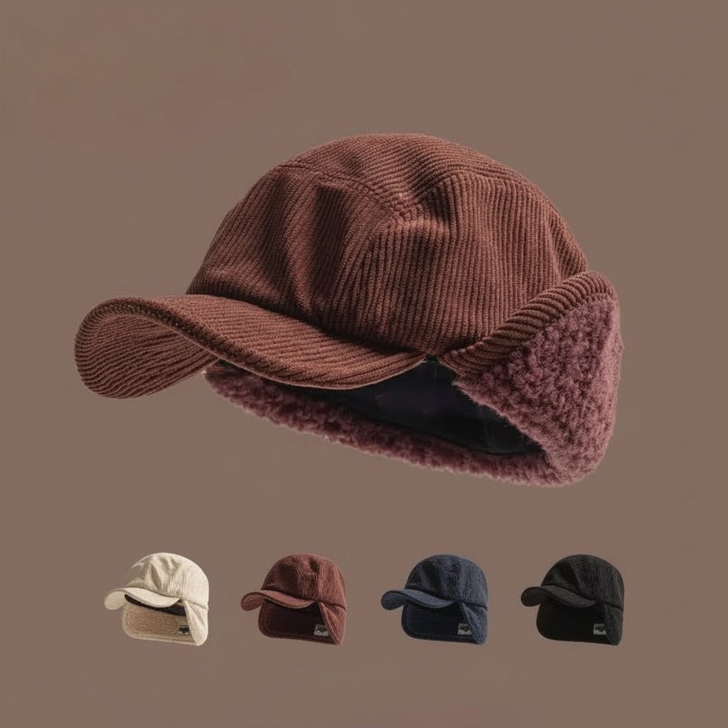 Ribbed Knit Winter Beanie Hat with Ear Flaps Fleece Lined Unisex