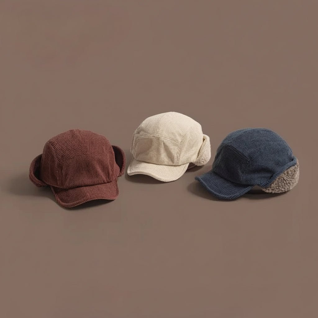 Ribbed Knit Winter Beanie Hat with Ear Flaps Fleece Lined Unisex