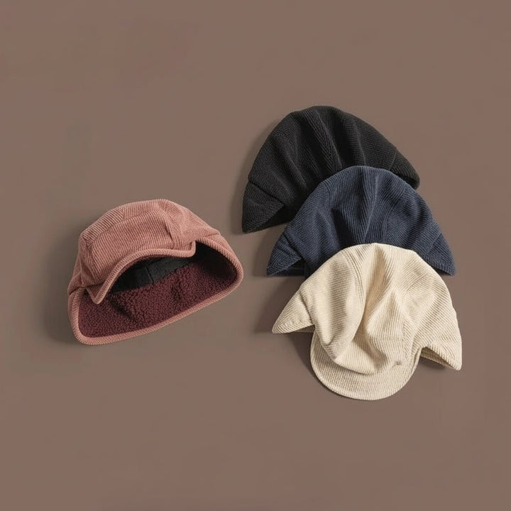 Ribbed Knit Winter Beanie Hat with Ear Flaps Fleece Lined Unisex