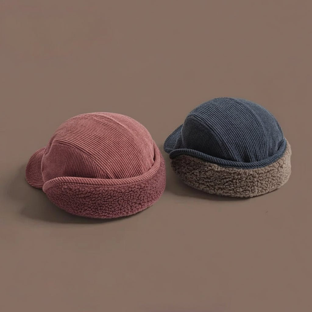 Ribbed Knit Winter Beanie Hat with Ear Flaps Fleece Lined Unisex