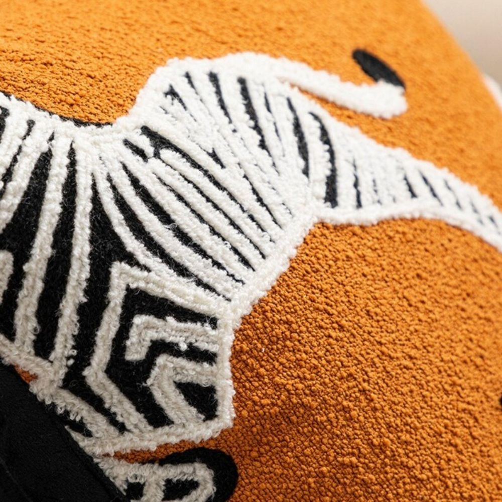 Square Embroidered Cushion Cover with Zebra Dash Design