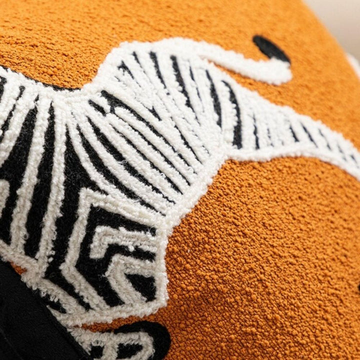 Square Embroidered Cushion Cover with Zebra Dash Design