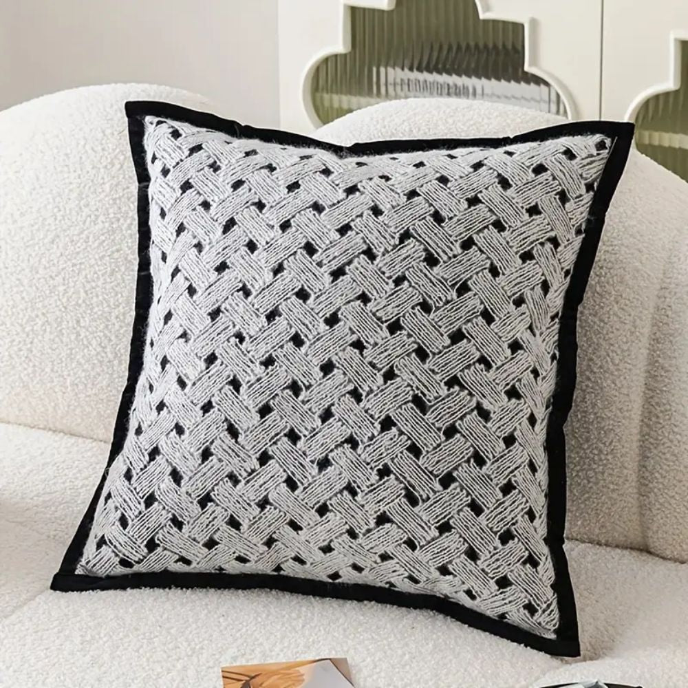 Square Embroidered Cushion Cover with Zebra Dash Design
