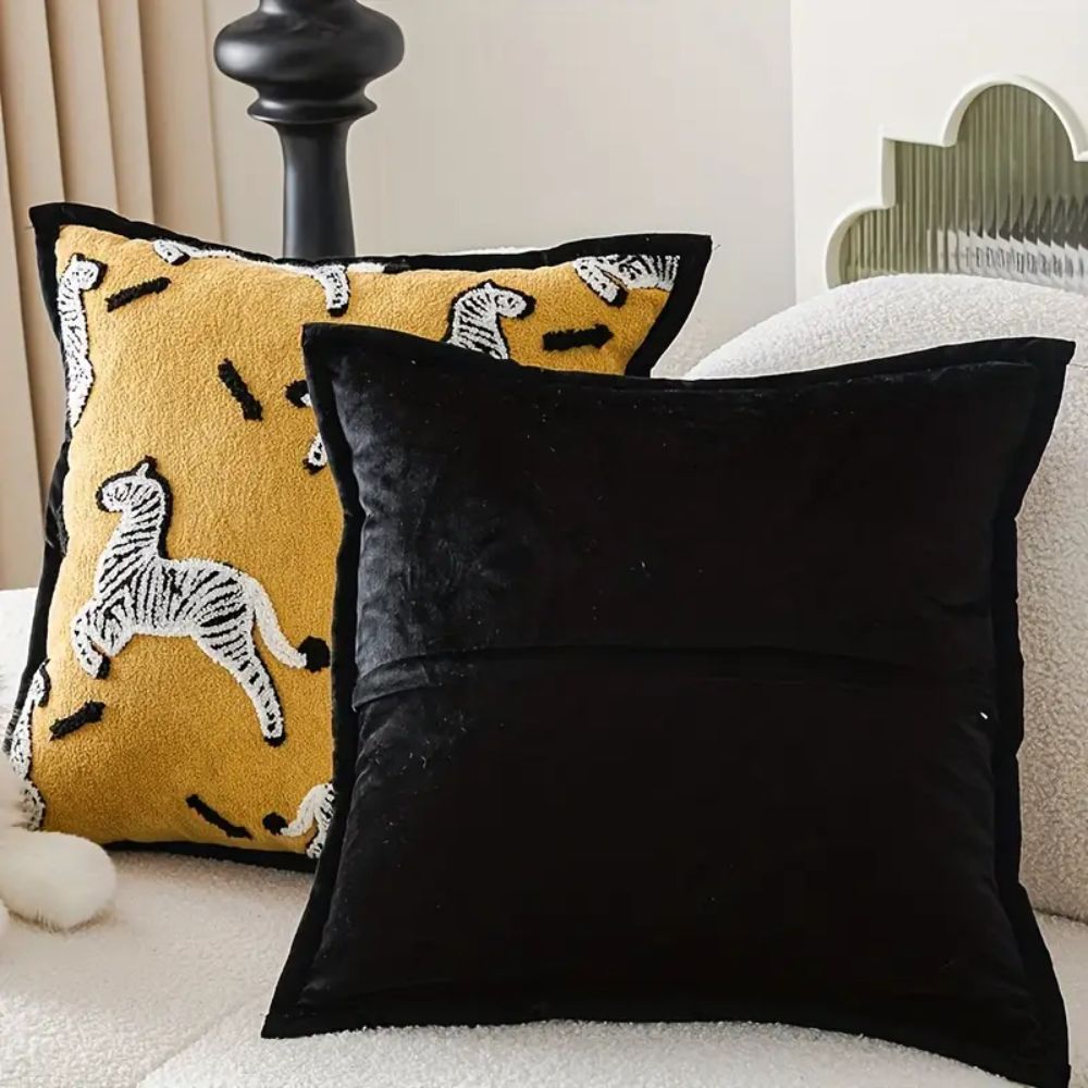 Square Embroidered Cushion Cover with Zebra Dash Design