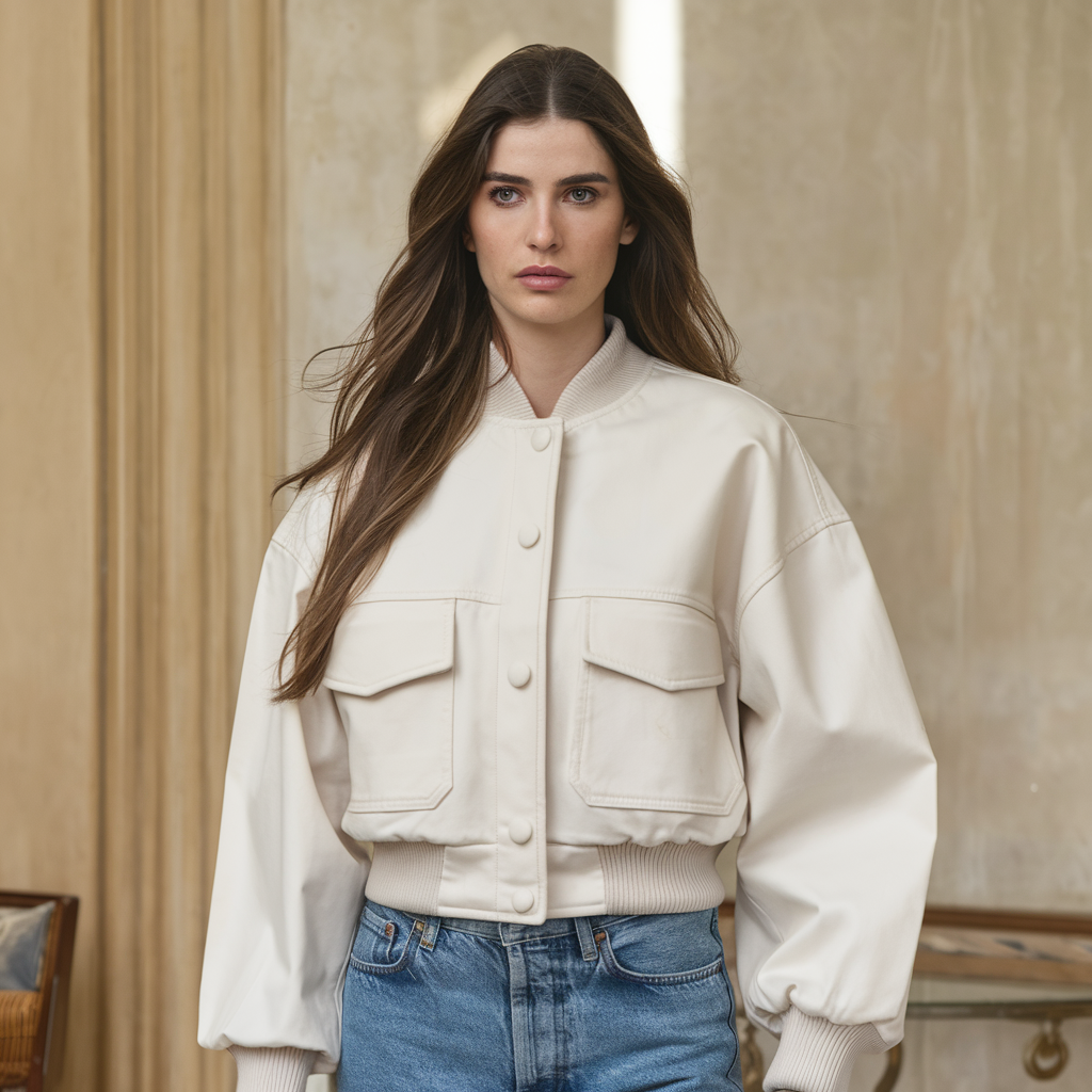 Women's Bomber Aviator Jacket Crop Autumn Winter