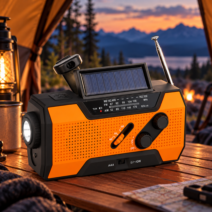 NOAA Weather Radio 5 Way Power Crank Solar AAA Power Bank Flashlight