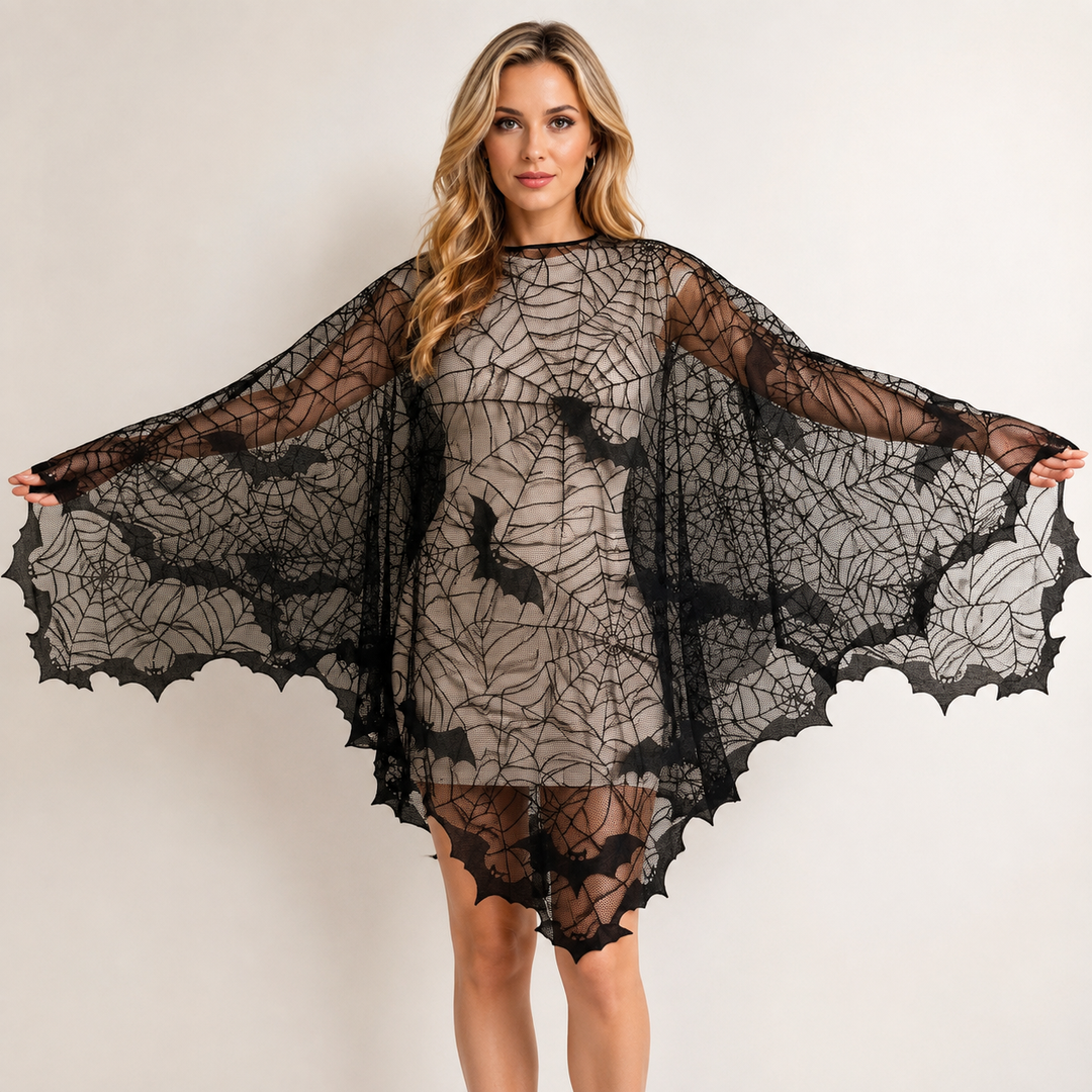 Skeleton Lace Cloak Halloween Costume Cape for Women