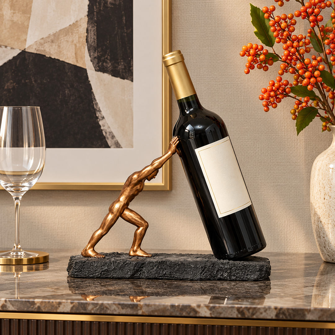 Sculptural Wine Bottle Holder Countertop Display Stand