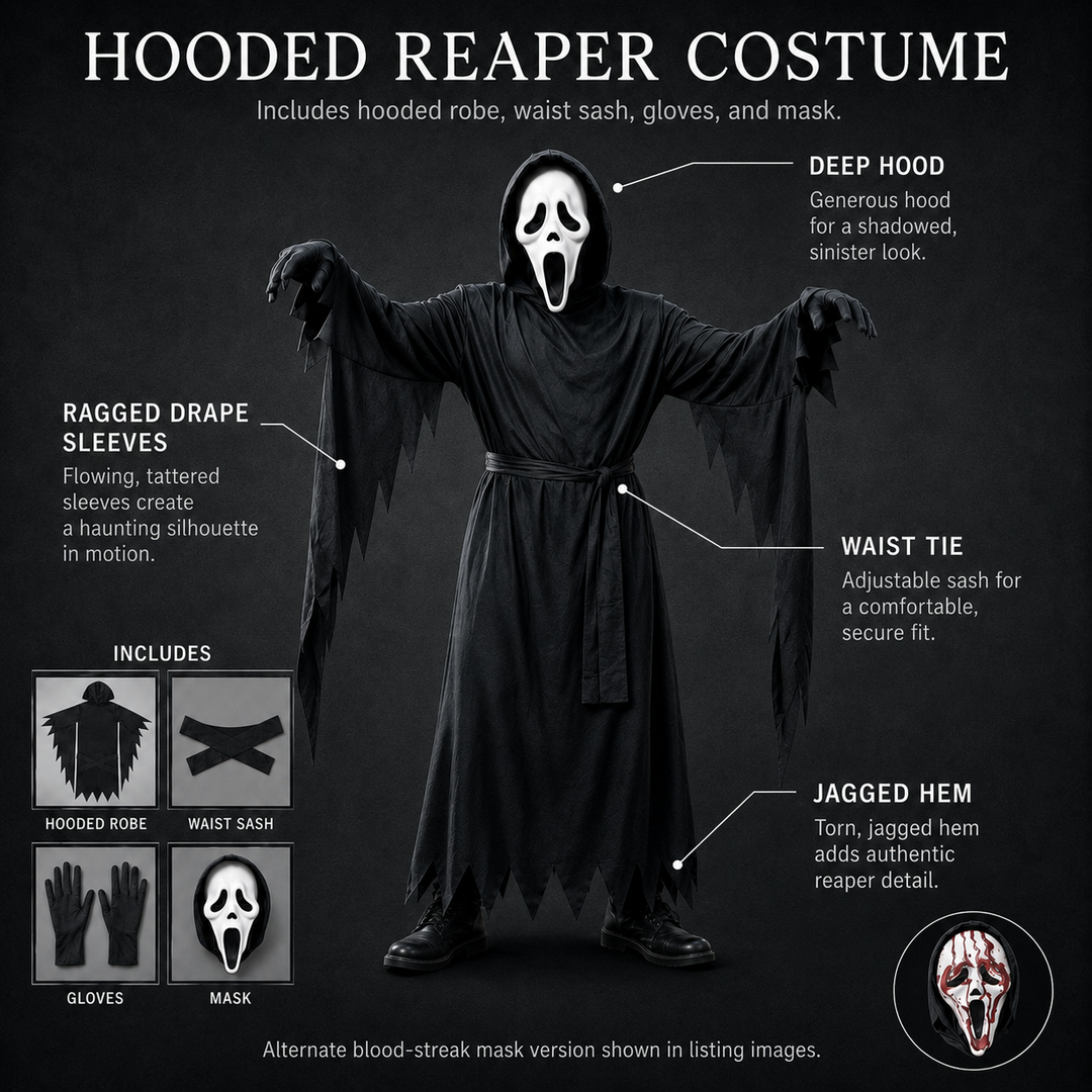 Hooded Robe Halloween Costume with Ghostface Mask and Hood
