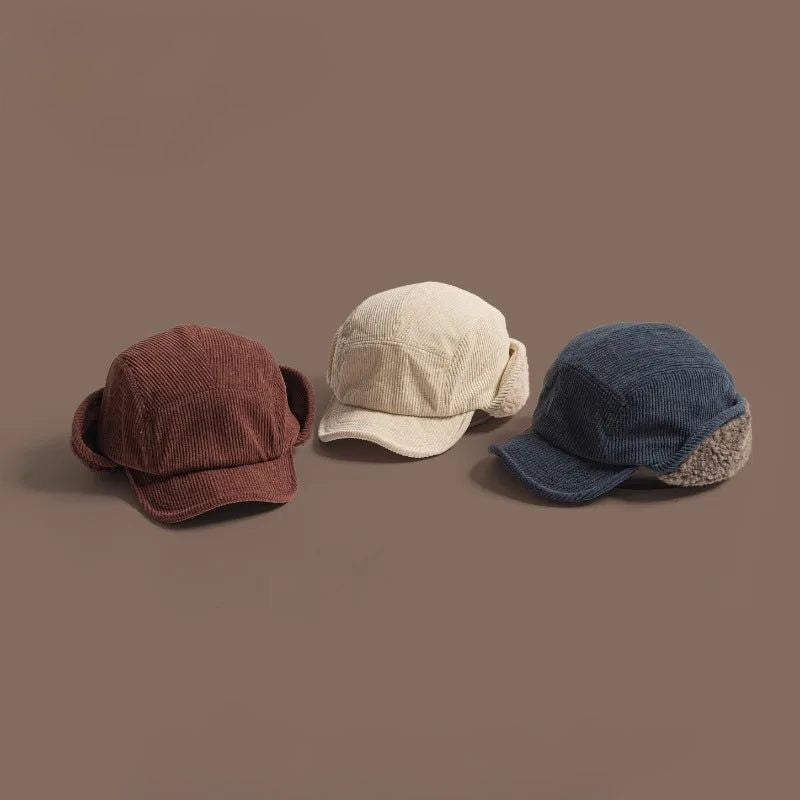 Corduroy Earflap Cap Winter Hat
