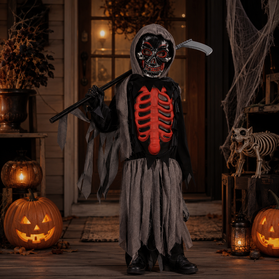 Kids Grim Reaper Skull Cape Costume Halloween Horror Cosplay Cape