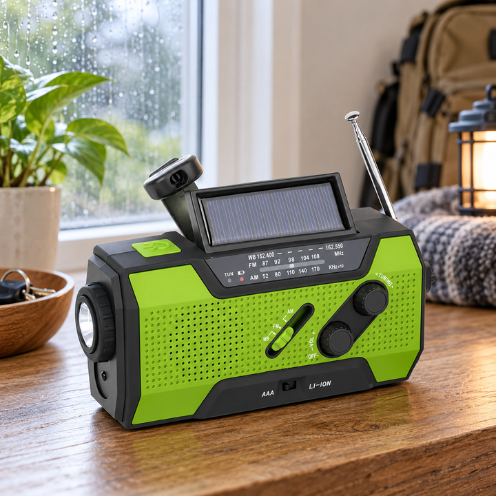 Emergency Weather Radio 5 Way Power Solar Crank AAA 2000mAh Flashlight