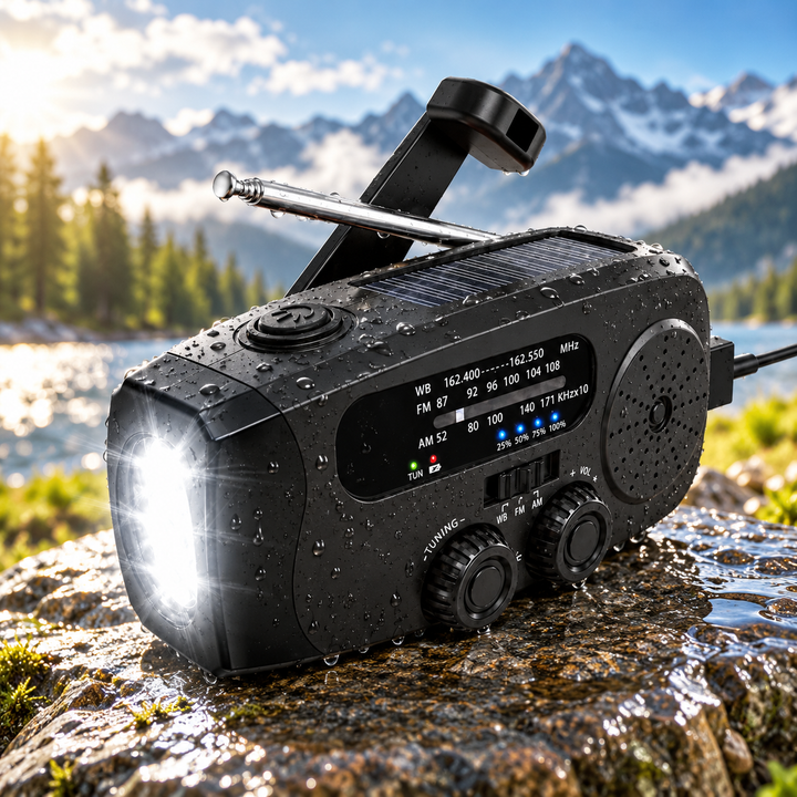 Compact Emergency Radio Hand Crank Solar USB C 2000mAh Flashlight SOS