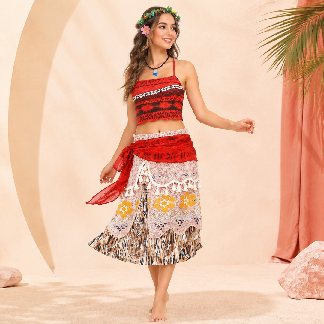 Girls Moana Princess Costume Dress Set Halloween Dress-Up