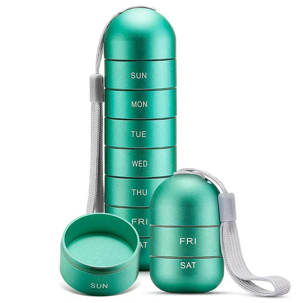 7 Day Aluminum Portable Pill Organizer Box Travel Medicine Container