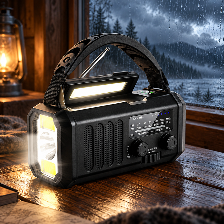 Solar Hand Crank Emergency Radio 10000mAh Power Bank USB C Flashlight