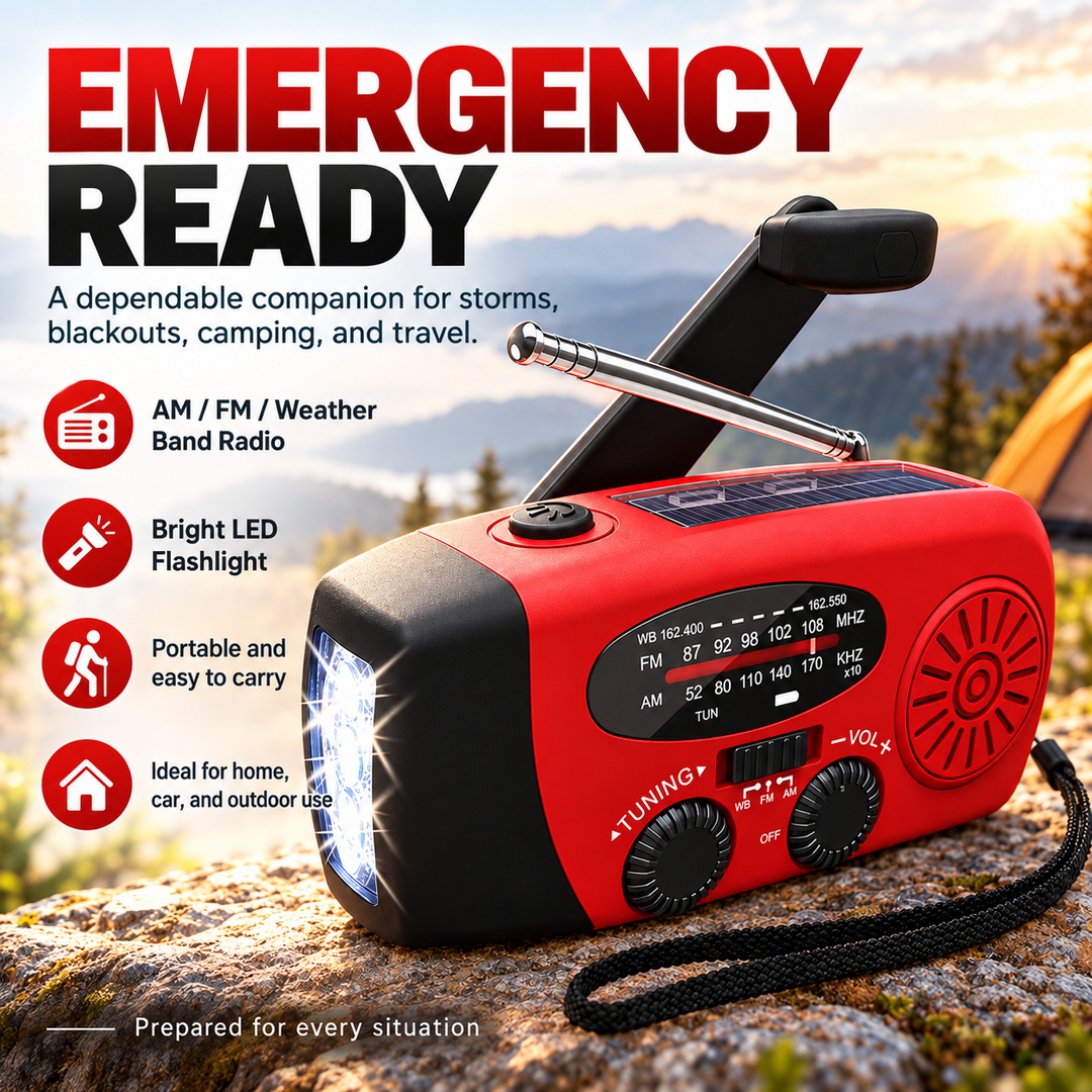 Hand Crank Emergency Radio Solar USB 2000mAh Power Bank LED Flashlight