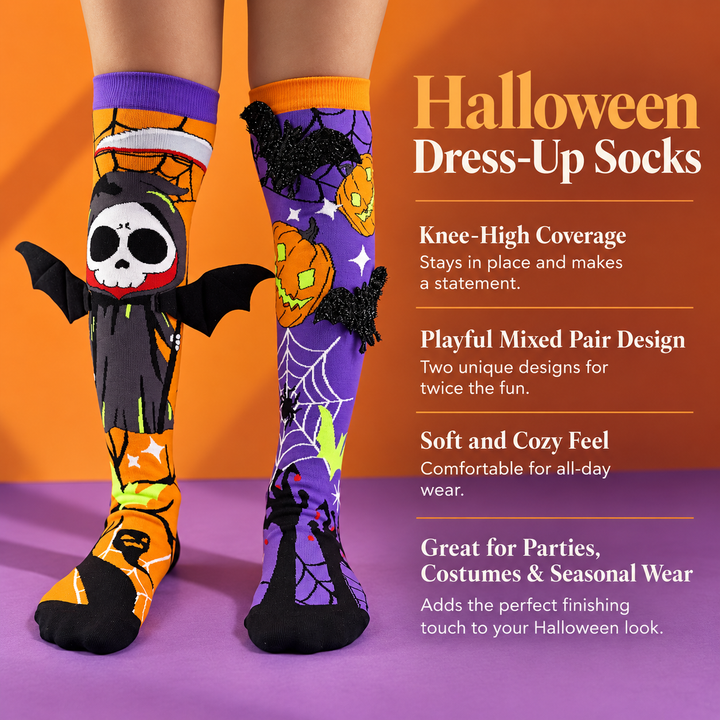 3D Bat and Pumpkin Halloween Novelty Socks Mismatched Pair