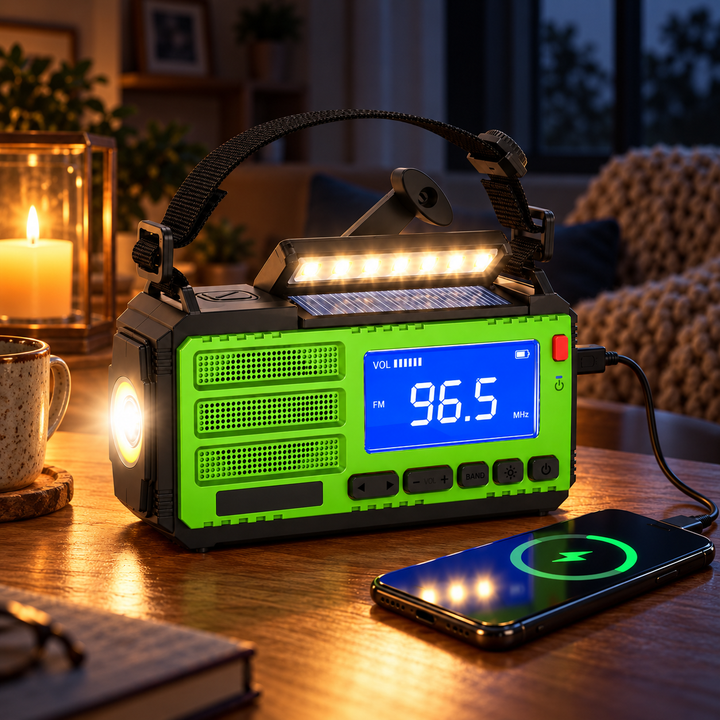 Solar Emergency Radio Digital FM Display LED Light Bar Crank Powerbank