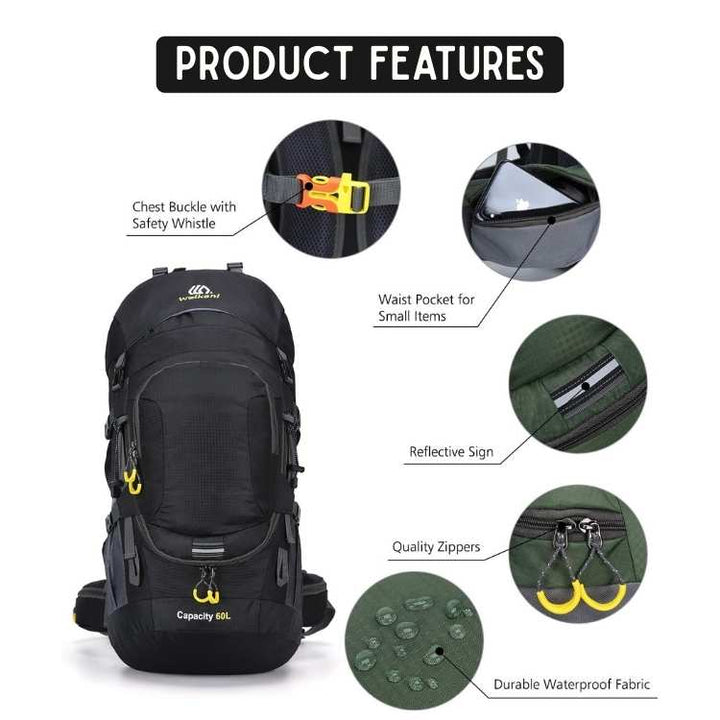 60L Waterproof Hiking Backpack Large Capacity Camping Trekking Travel Backpack