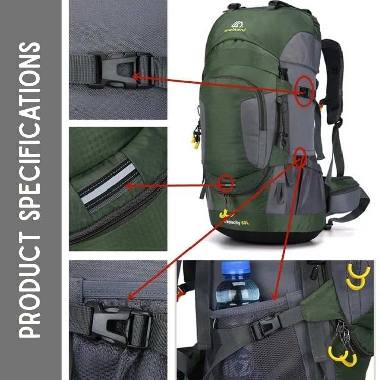60L Waterproof Hiking Backpack Large Capacity Camping Trekking Travel Backpack