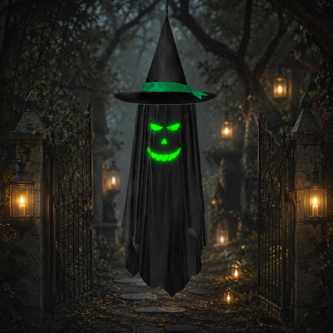 Hanging Witch Hat Ghost Ornament Halloween Decoration