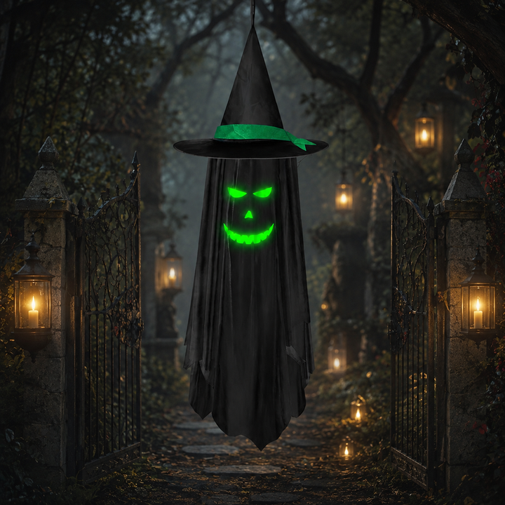 Hanging Witch Hat Ghost Ornament Halloween Decoration