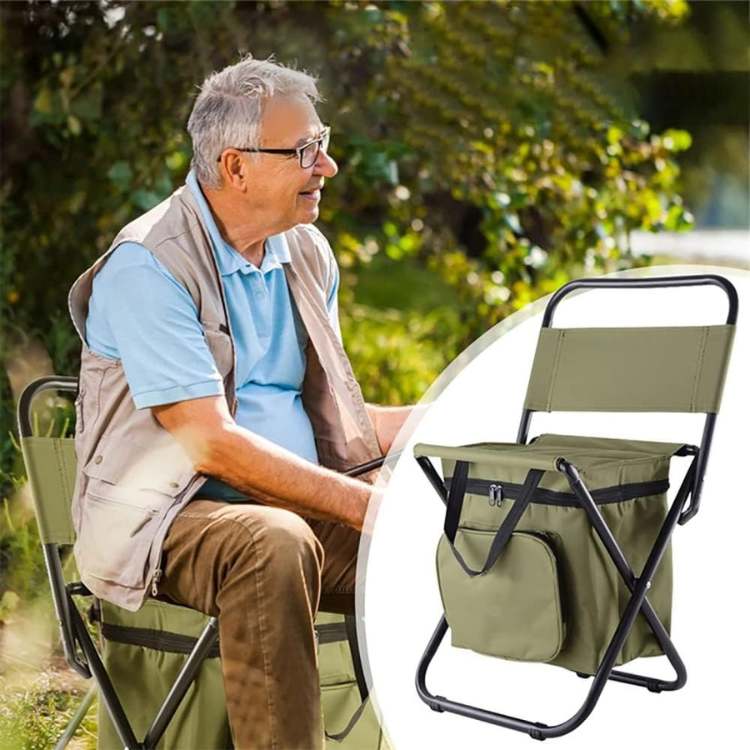 Foldable Camping Chair with Cooler Bag Portable Outdoor Fishing Picnic Stool