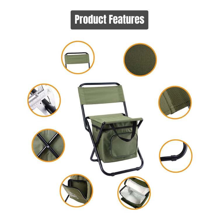 Foldable Camping Chair with Cooler Bag Portable Outdoor Fishing Picnic Stool