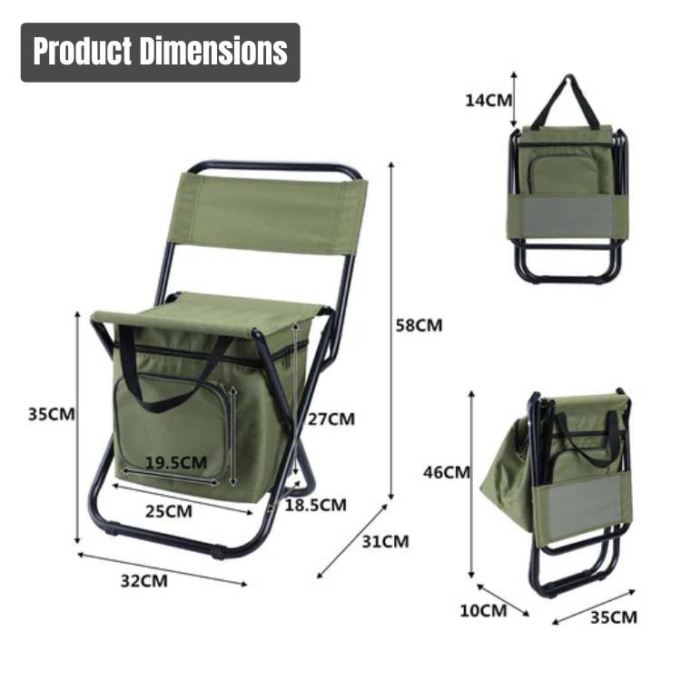 Foldable Camping Chair with Cooler Bag Portable Outdoor Fishing Picnic Stool
