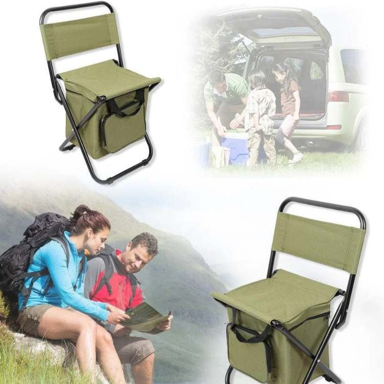 Foldable Camping Chair with Cooler Bag Portable Outdoor Fishing Picnic Stool