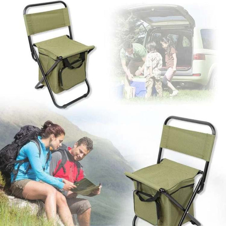 Foldable Camping Chair with Cooler Bag Portable Outdoor Fishing Picnic Stool