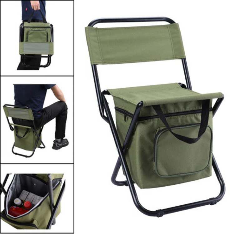 Foldable Camping Chair with Cooler Bag Portable Outdoor Fishing Picnic Stool
