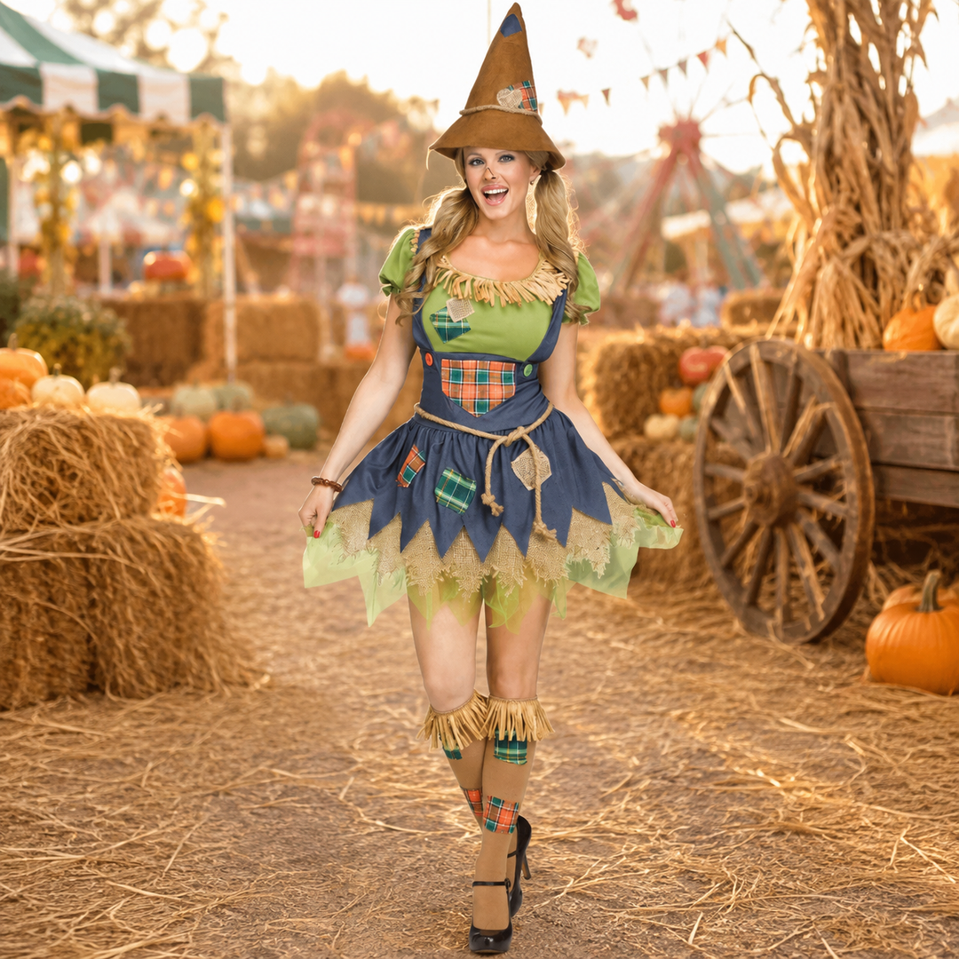 Women’s Scarecrow Costume with Hat Halloween Costume Set